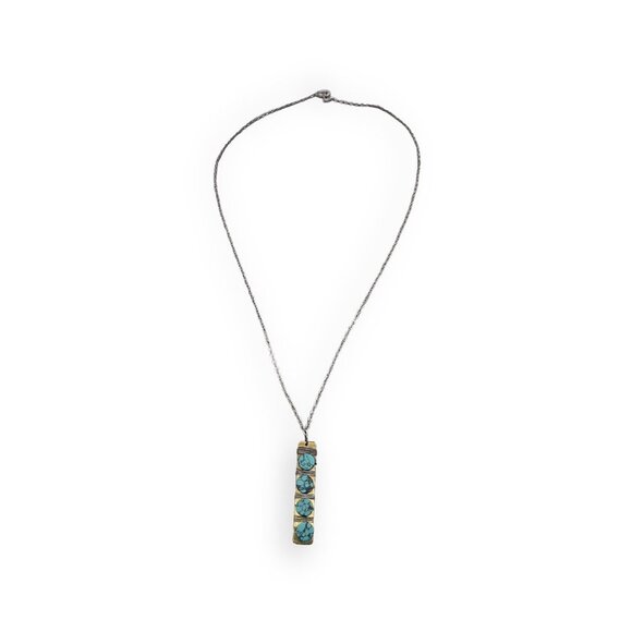 Zad Round Turquoise Wire Wrapped Bar Pendant Chain Necklace Silver Gold Tone - Picture 4 of 5